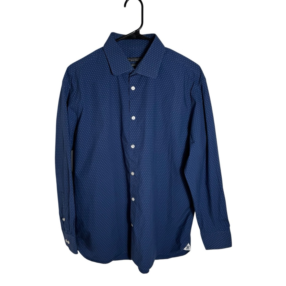 John Varvatos USA Button Down Shirt Navy Blue Printed Regular Fit Size LG
